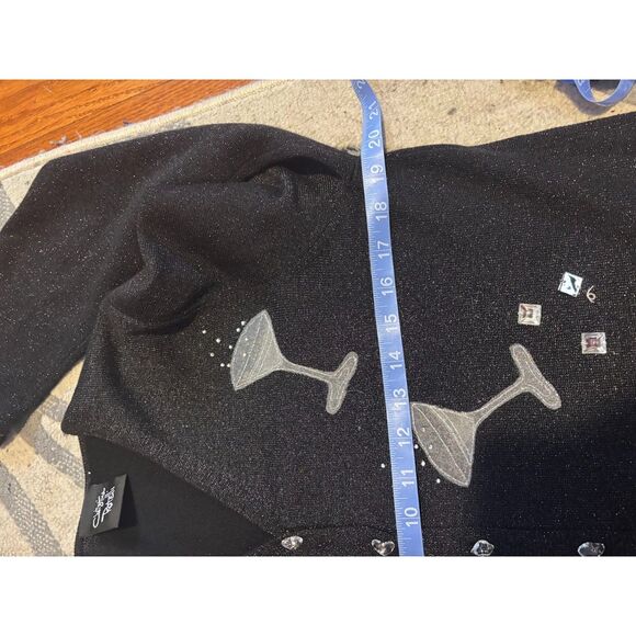 VTG Christina Rotelli Cardigan Sweater Black Martini Cocktail Drink NYE Metallic - Picture 6 of 6